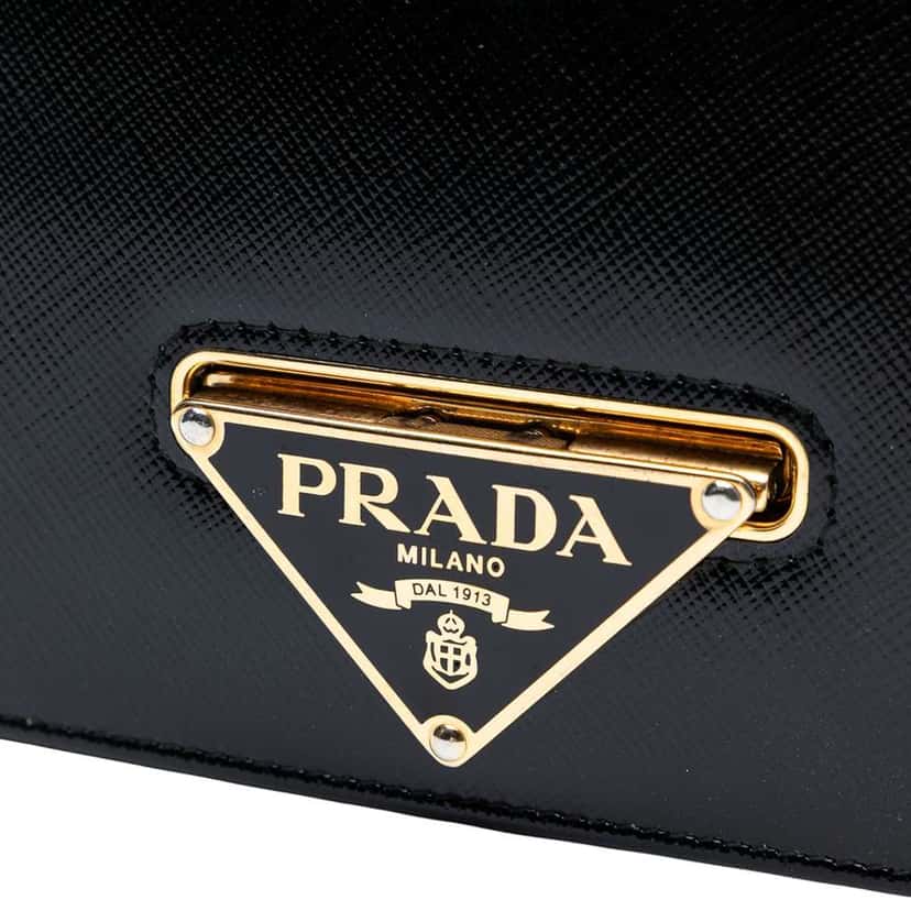 Prada Saffiano Vernice Flip Lock Wallet on Chain Clutch Black Leather Good condition - Box View
