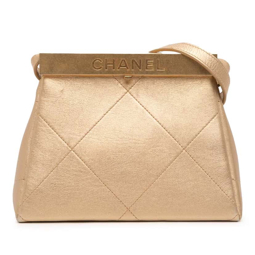 Chanel Small Calfskin Kiss Lock Frame Bag Gold Leather Good condition - Front View