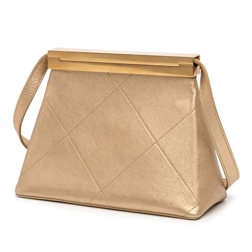 Chanel Small Calfskin Kiss Lock Frame Bag Gold Leather Good condition - Back View