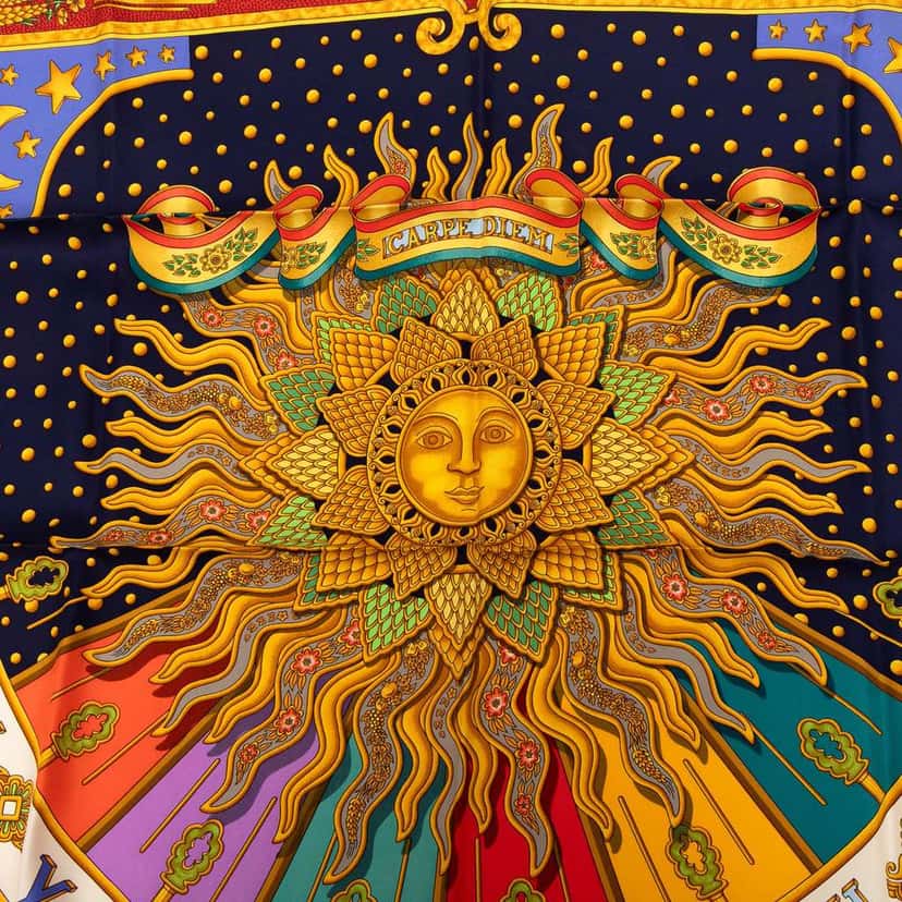 Hermès Carpe Diem Silk Scarf 90 Blue Silk Good condition - Back View