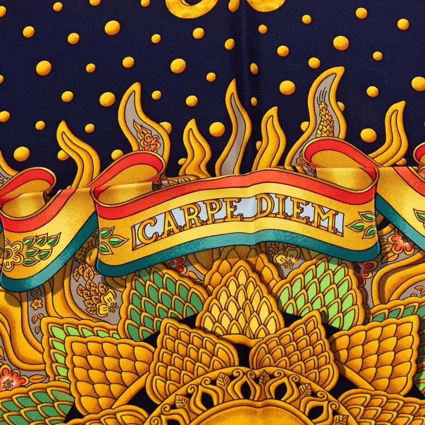 Hermès Carpe Diem Silk Scarf 90 Blue Silk Good condition - Box View