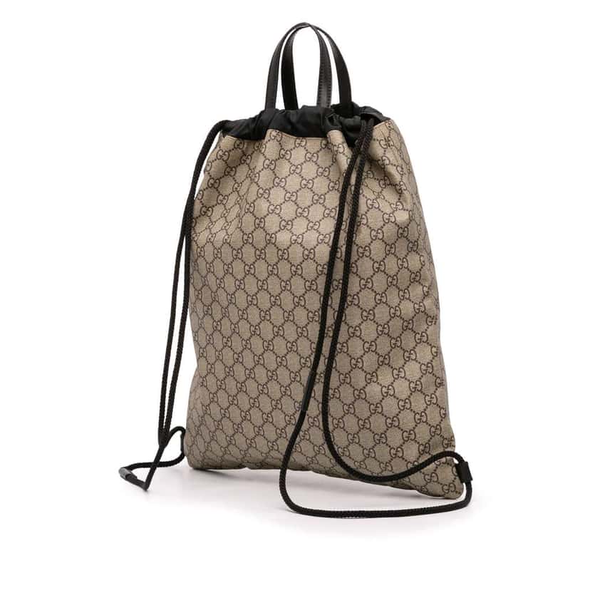 Gucci GG Supreme Angry Cat Drawstring Backpack Brown Canvas Good condition - Back View