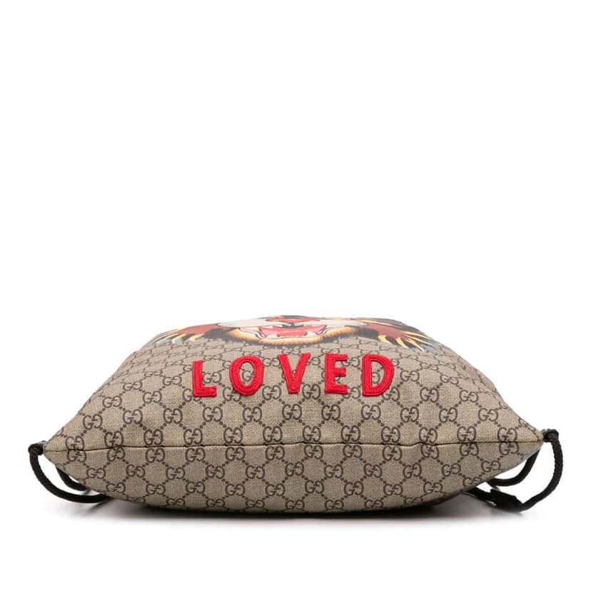 Gucci GG Supreme Angry Cat Drawstring Backpack Brown Canvas Good condition - Inside View
