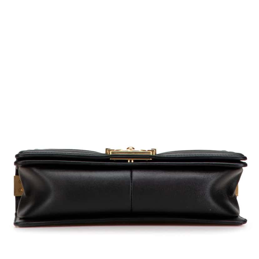 Chanel Old Medium Chevron Lambskin Stitched Boy Flap Black Leather Good condition - Inside View