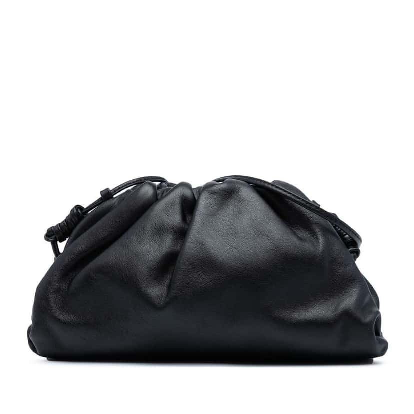 Bottega Veneta Lambskin The Mini Pouch Crossbody Black Leather Good condition - Front View
