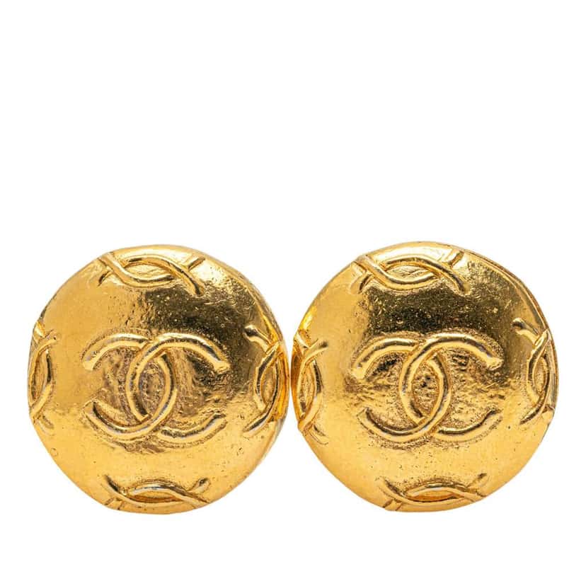 Chanel Gold Plated CC Round Clip On Earrings Gold Metal Good condition - Front View