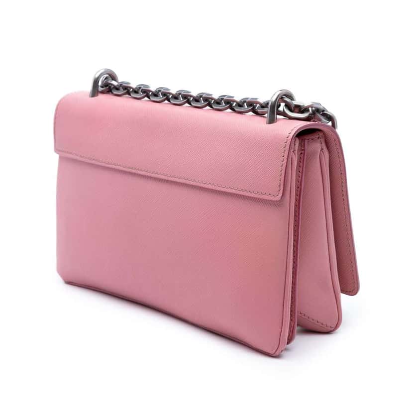 Prada Saffiano Lux Lock Chain Flap Pink Leather Good condition - Back View