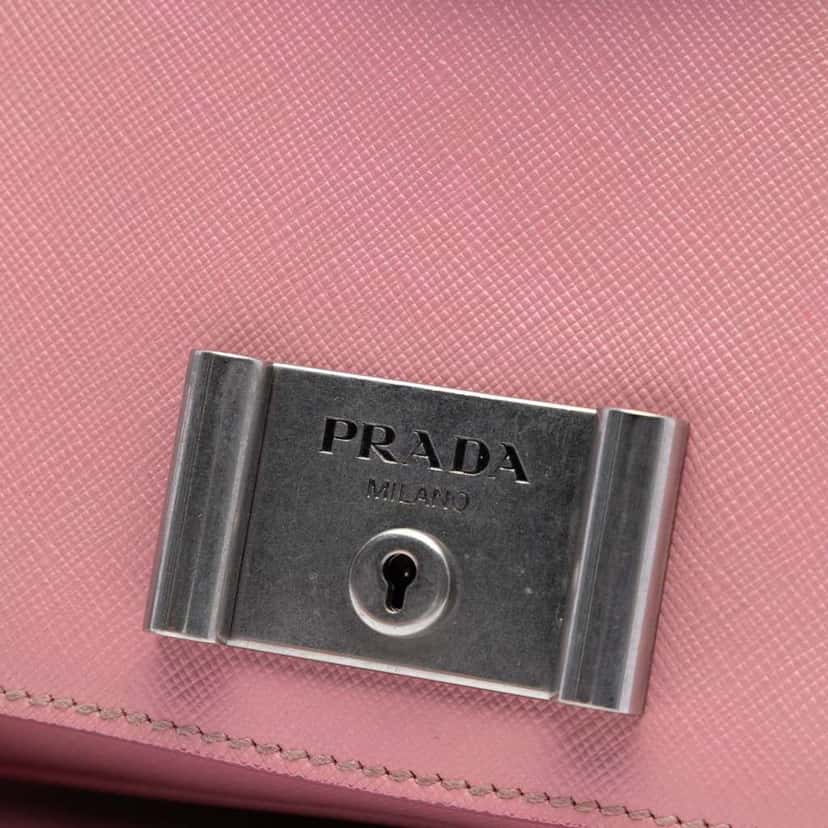 Prada Saffiano Lux Lock Chain Flap Pink Leather Good condition - Box View