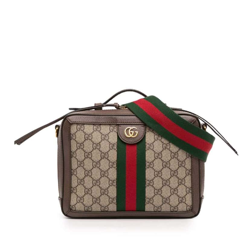 Gucci Small GG Supreme Web Ophidia Satchel Brown Canvas Good condition - Front View