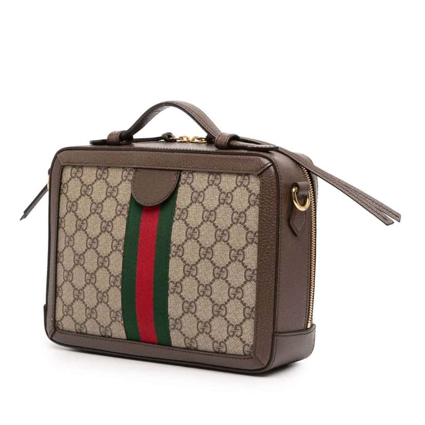 Gucci Small GG Supreme Web Ophidia Satchel Brown Canvas Good condition - Back View
