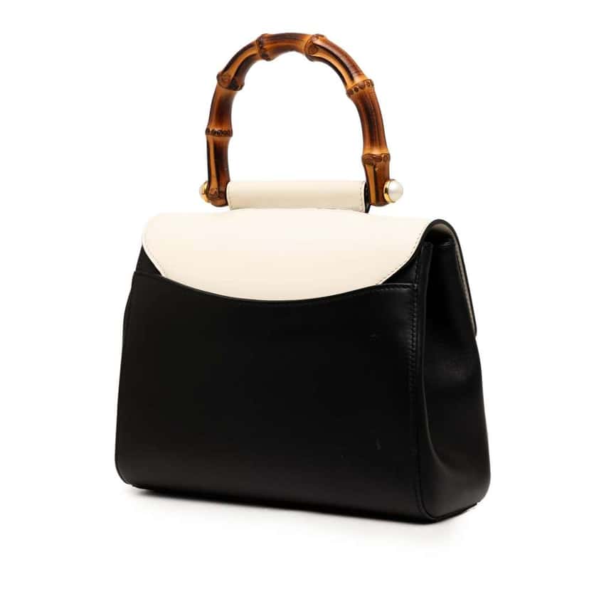 Gucci Bicolor Studded Calfskin Bamboo Top Handle Bag Black Leather Good condition - Back View