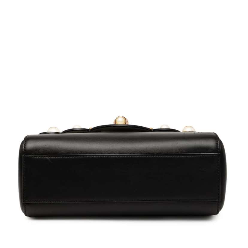 Gucci Bicolor Studded Calfskin Bamboo Top Handle Bag Black Leather Good condition - Inside View