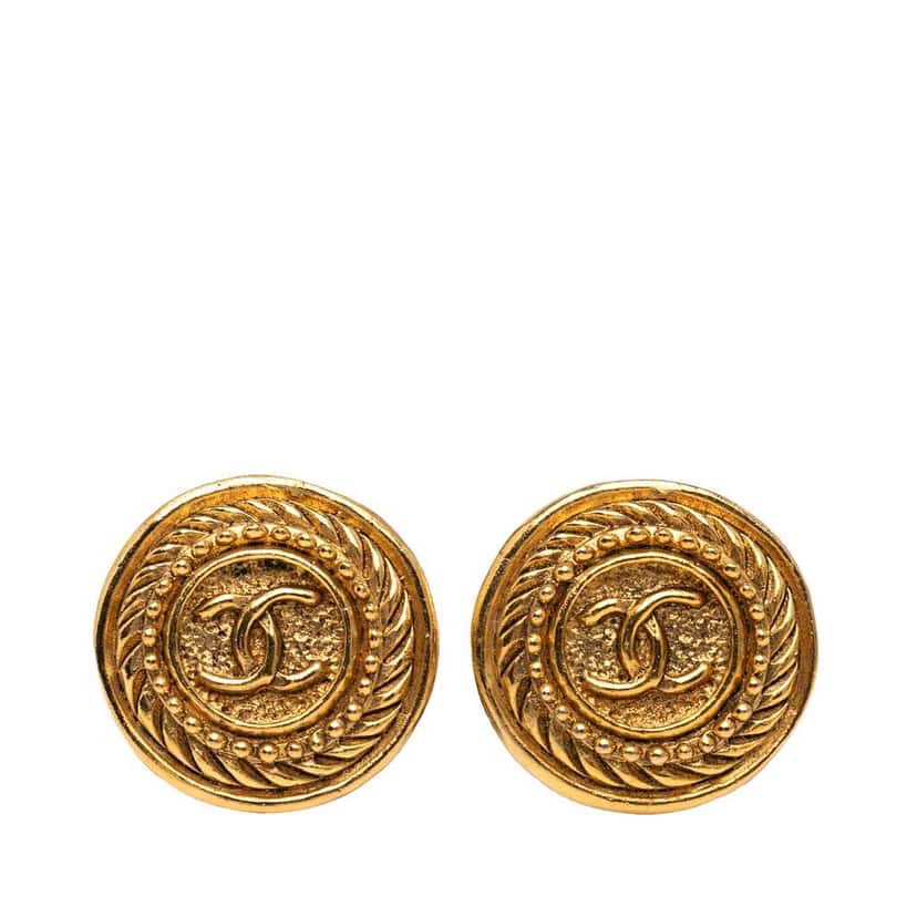 Chanel Gold Plated CC Round Clip On Earrings Gold Metal Good condition - Front View