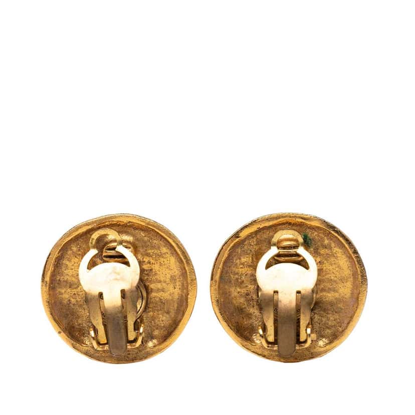Chanel Gold Plated CC Round Clip On Earrings Gold Metal Good condition - Back View