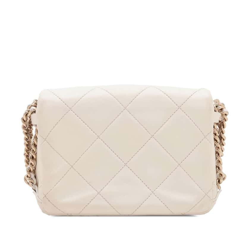 Chanel Mini Quilted Lambskin Chain Rows Flap White Leather Good condition - Back View