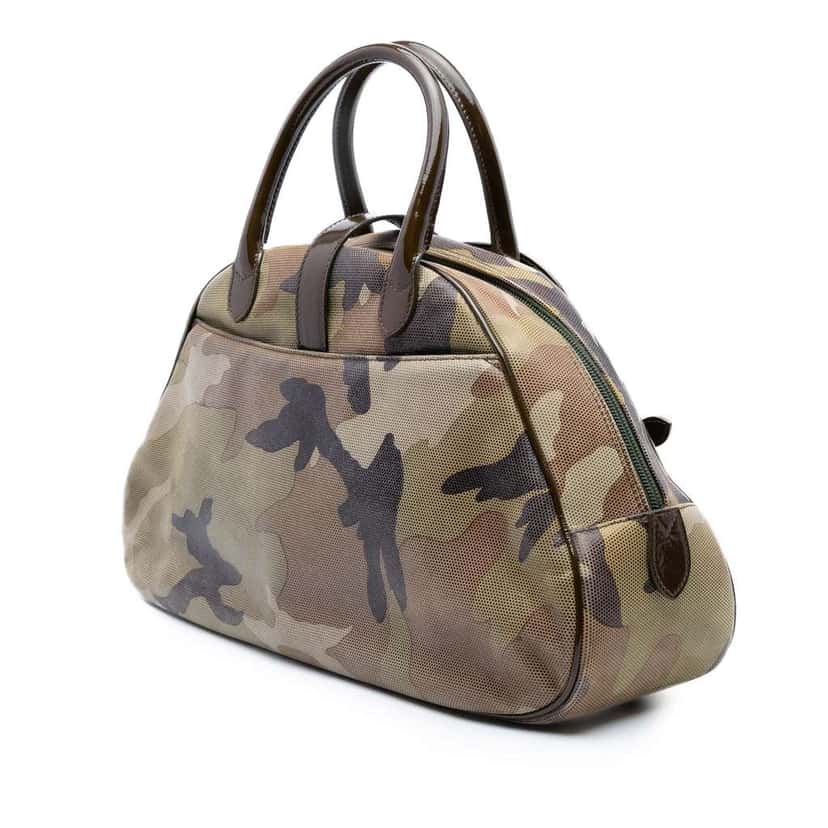 Dior Camouflage Coated Canvas Double Saddle Bowler Bag Green Canvas Good condition - Back View