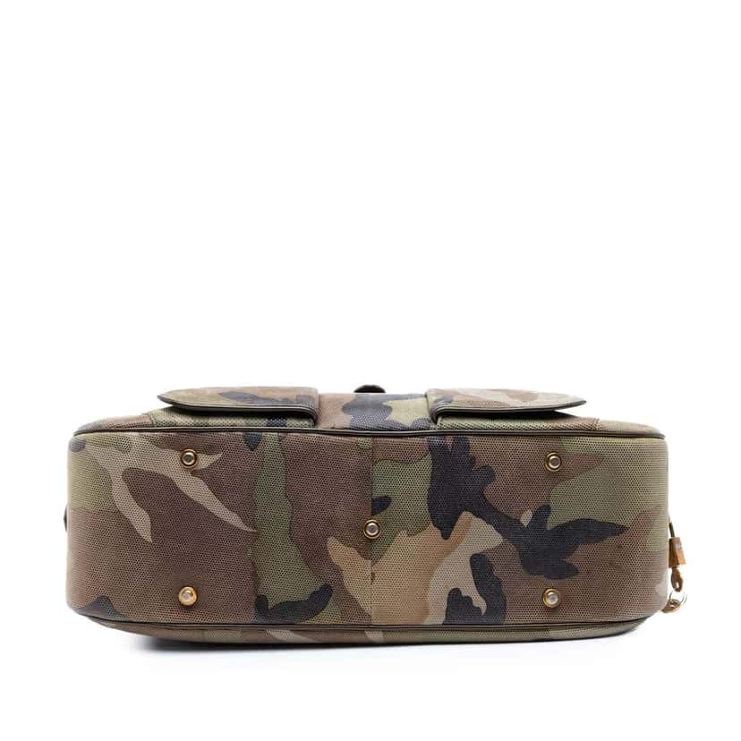 Dior Camouflage Coated Canvas Double Saddle Bowler Bag Green Canvas Good condition - Inside View