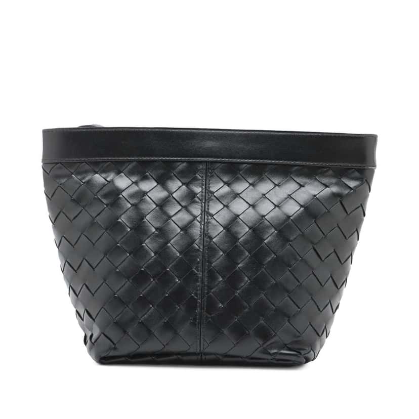 Bottega Veneta Medium Nappa Intrecciato Flip Flap Pouch Black Leather Good condition - Front View