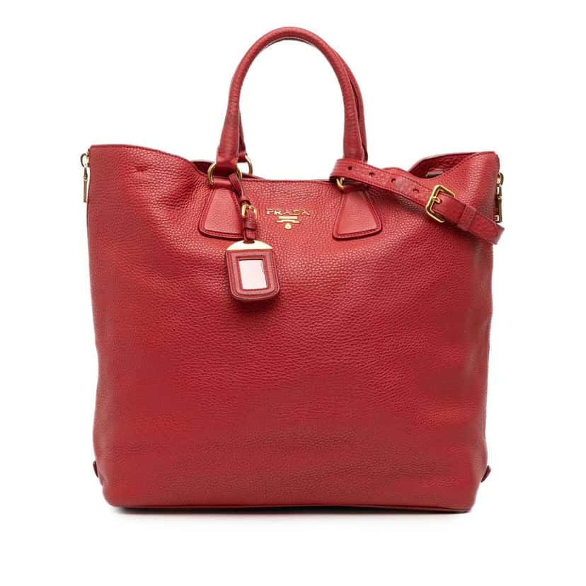 Prada Vitello Daino Side Zip Shopper Tote Red Leather Good condition - Front View