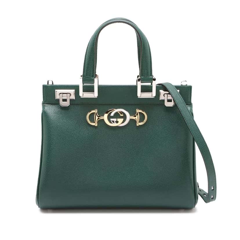 Gucci Small Grained Calfskin Zumi Top Handle Bag Green Leather Good condition - Front View