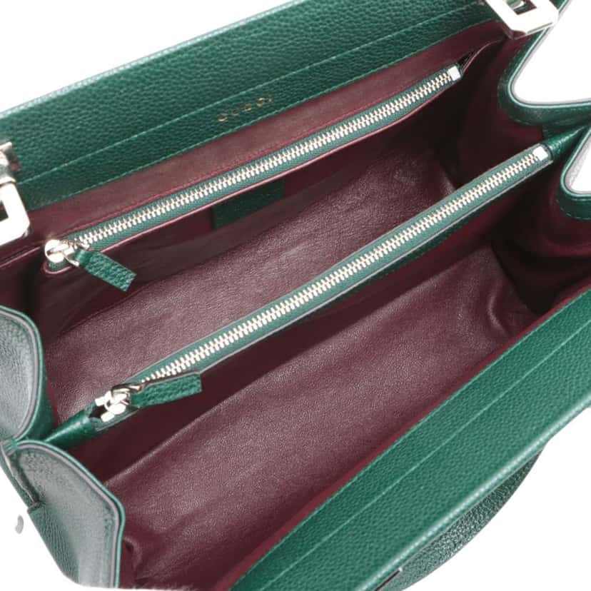 Gucci Small Grained Calfskin Zumi Top Handle Bag Green Leather Good condition - Inside View