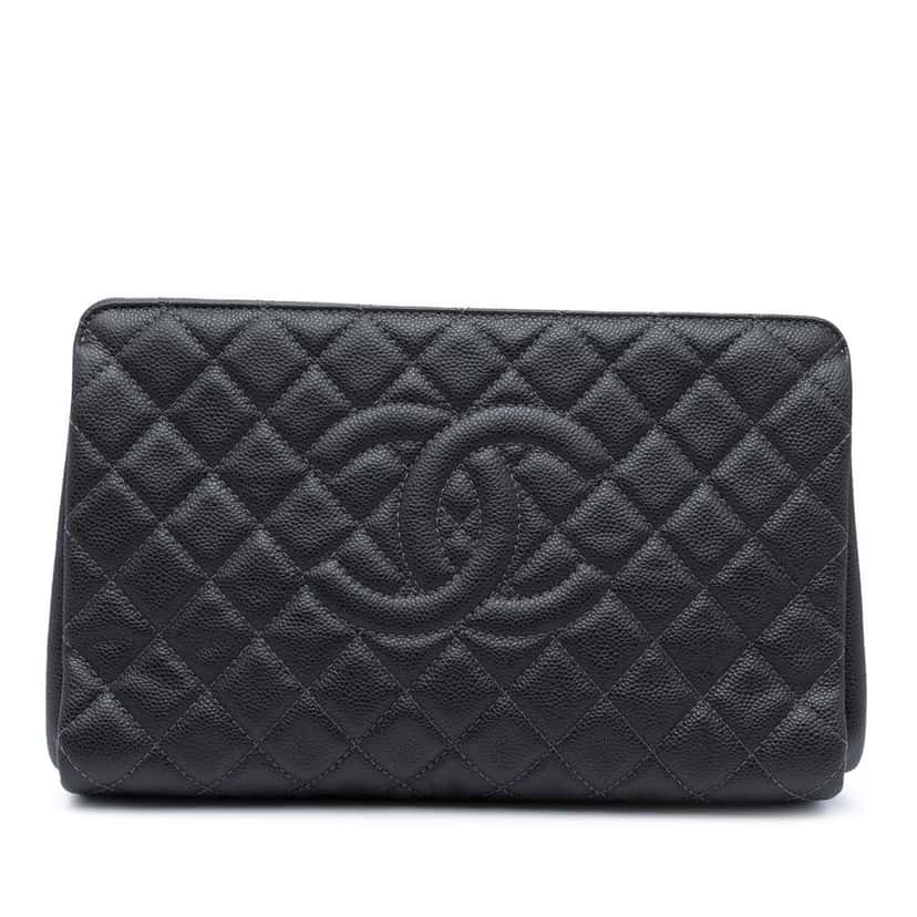 Chanel Large CC Quilted Caviar CC Clutch Black Leather Good condition - Front View