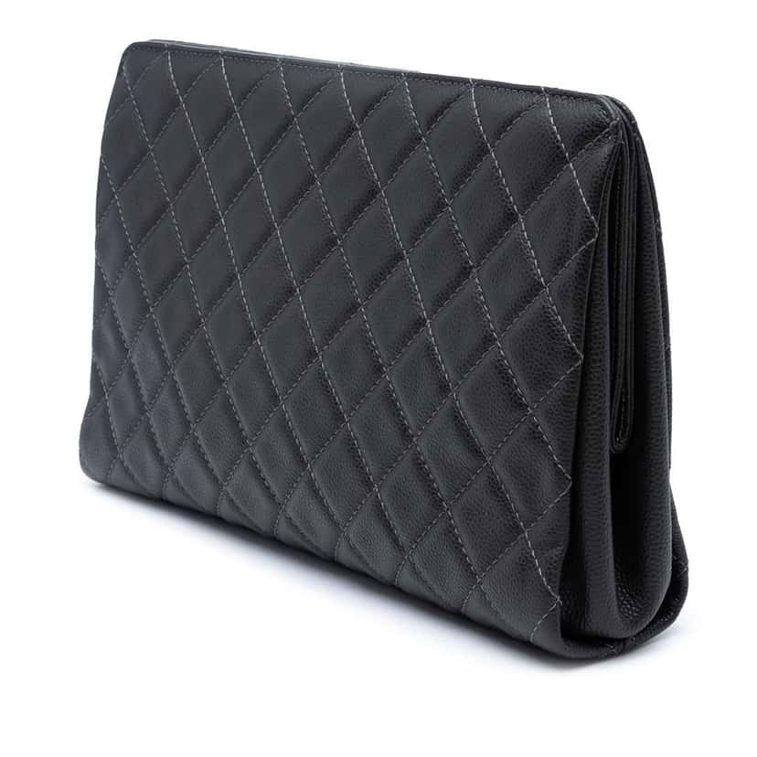 Chanel Large CC Quilted Caviar CC Clutch Black Leather Good condition - Back View