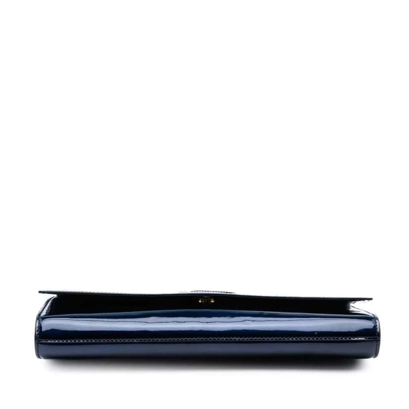 Saint Laurent Large Patent Belle De Jour Clutch Blue Leather Good condition - Inside View