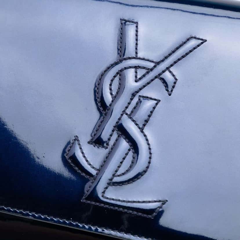 Saint Laurent Large Patent Belle De Jour Clutch Blue Leather Good condition - Box View