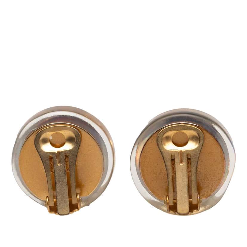 Chanel Gold Plated Resin CC Camellia Button Clip On Earrings White Good condition - Back View