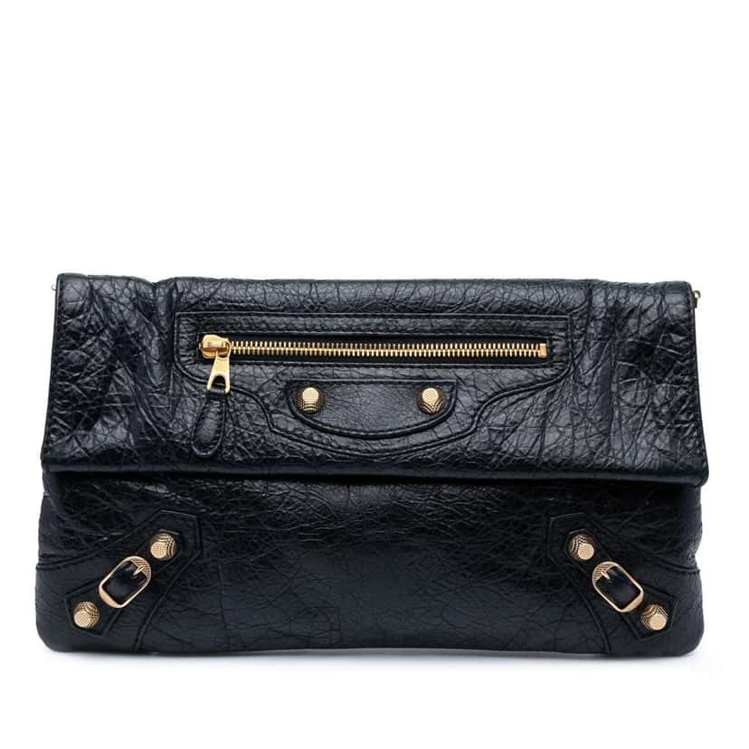 Balenciaga Lambskin Motocross Giant 12 Envelope Clutch Black Leather Good condition - Front View