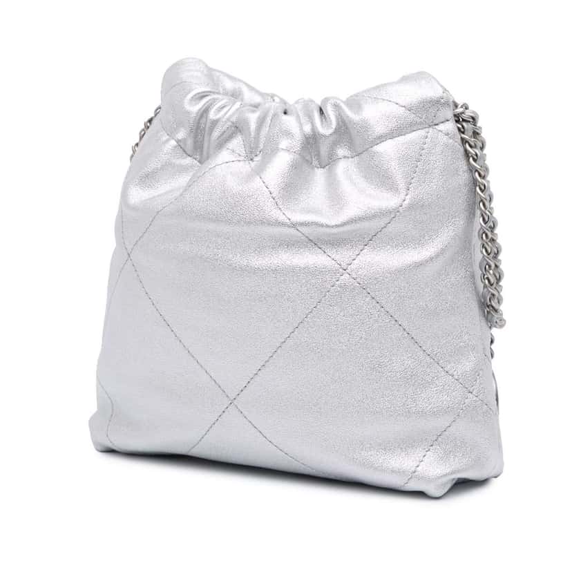 Chanel Mini Metallic Calfskin 22 Satchel Silver Leather Very good condition - Back View
