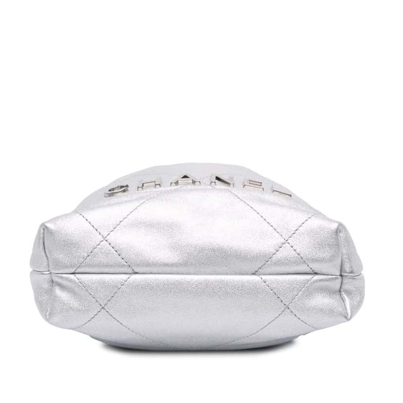 Chanel Mini Metallic Calfskin 22 Satchel Silver Leather Very good condition - Inside View