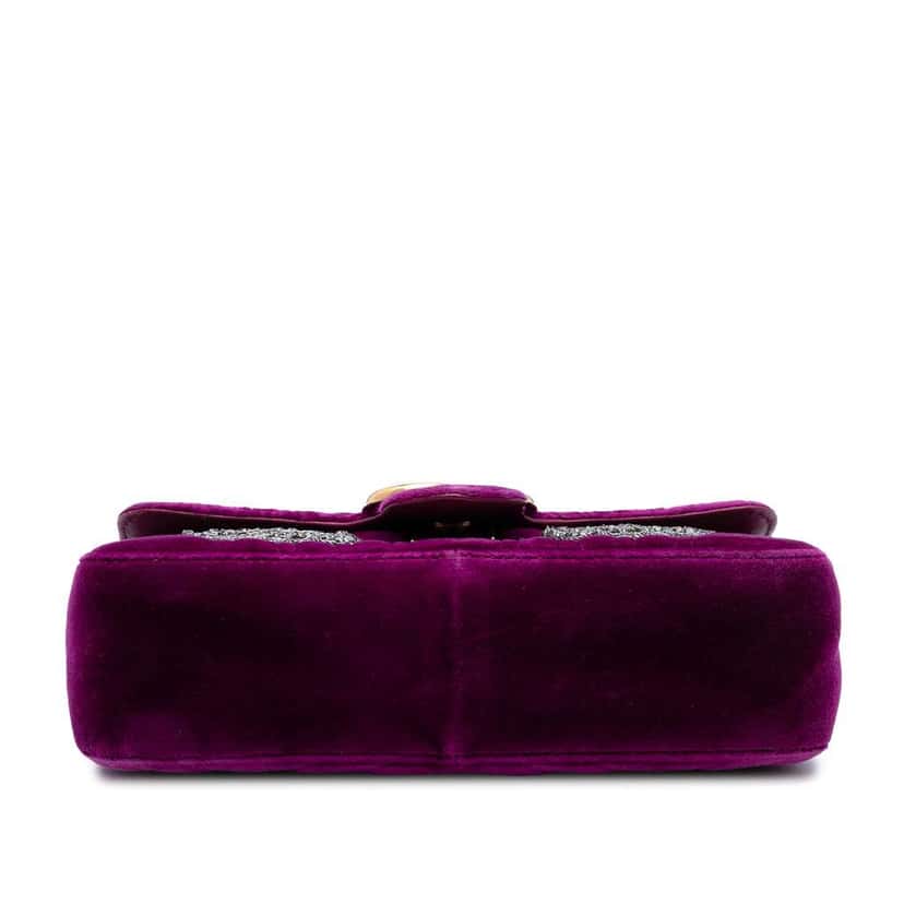 Gucci Small GG Marmont Matelasse Velvet Crystal Embellished Shoulder Bag Purple Velvet Good condition - Inside View