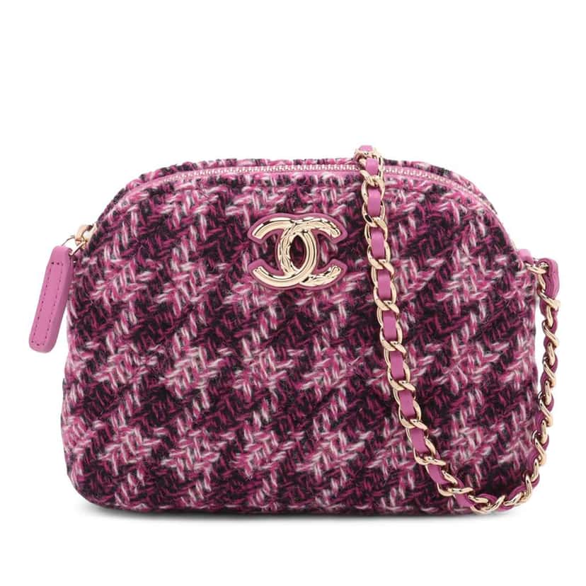 Chanel CC Tweed Houndstooth Clutch On Chain Purple Tweed Very good condition - Front View