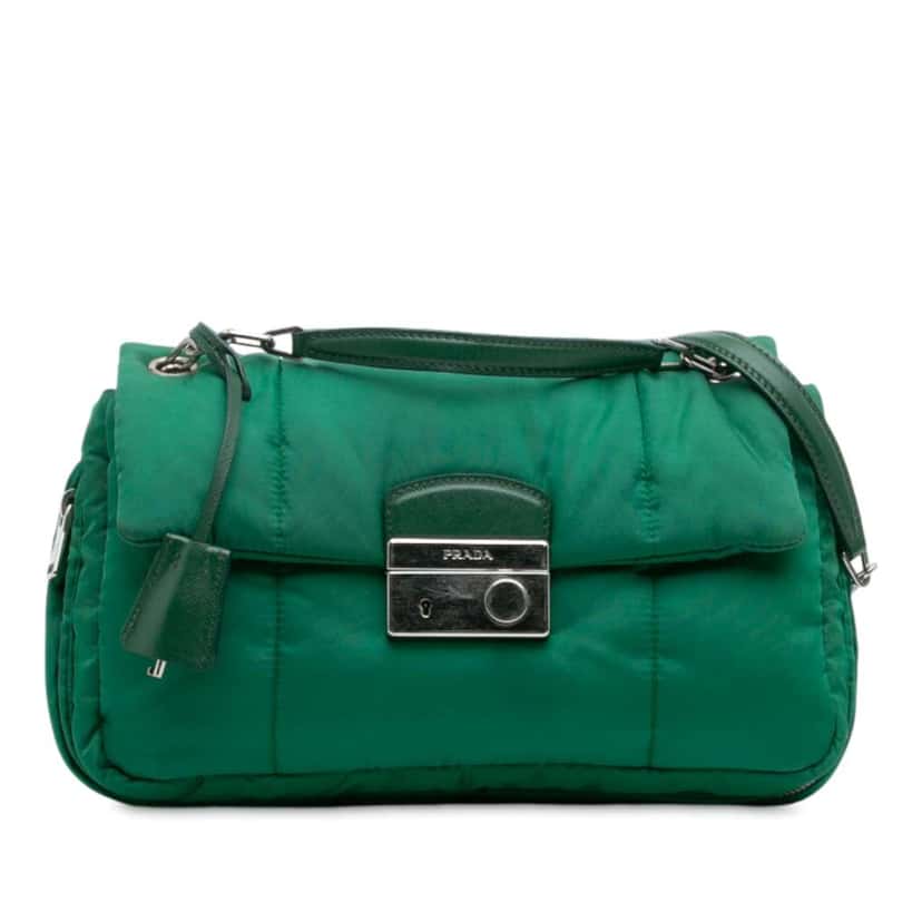 Prada Tessuto Bomber Sound Lock Chain Flap Green Good condition - Front View
