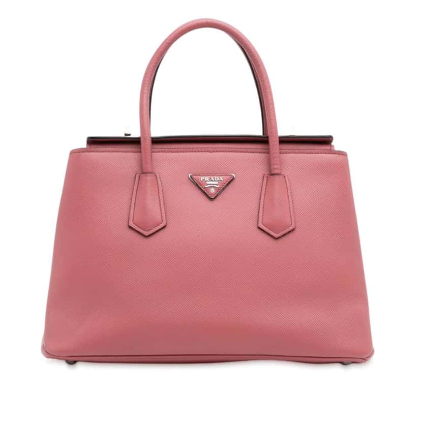 Prada Saffiano Cuir Turnlock Twin Satchel Pink Leather Good condition - Front View