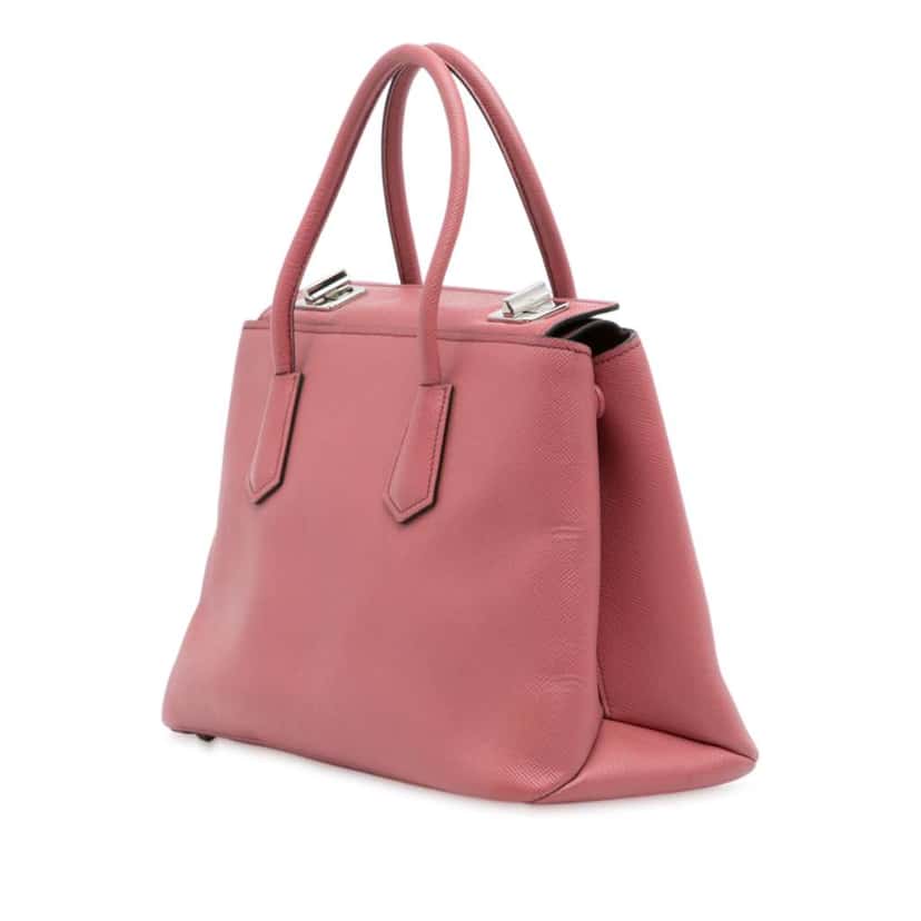 Prada Saffiano Cuir Turnlock Twin Satchel Pink Leather Good condition - Back View