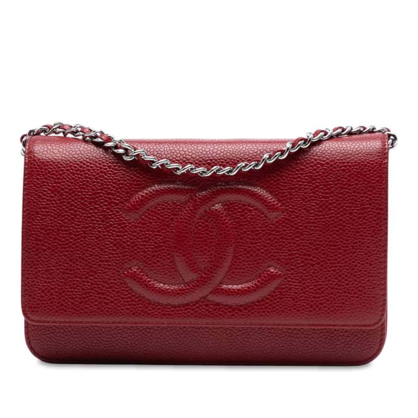 Chanel CC Caviar Wallet On Chain Red Leather Very good condition - Front View