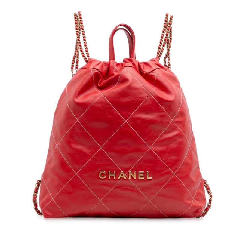 Chanel Large Shiny Quilted Calfskin 22 Backpack Red Leather Very good condition - Front View
