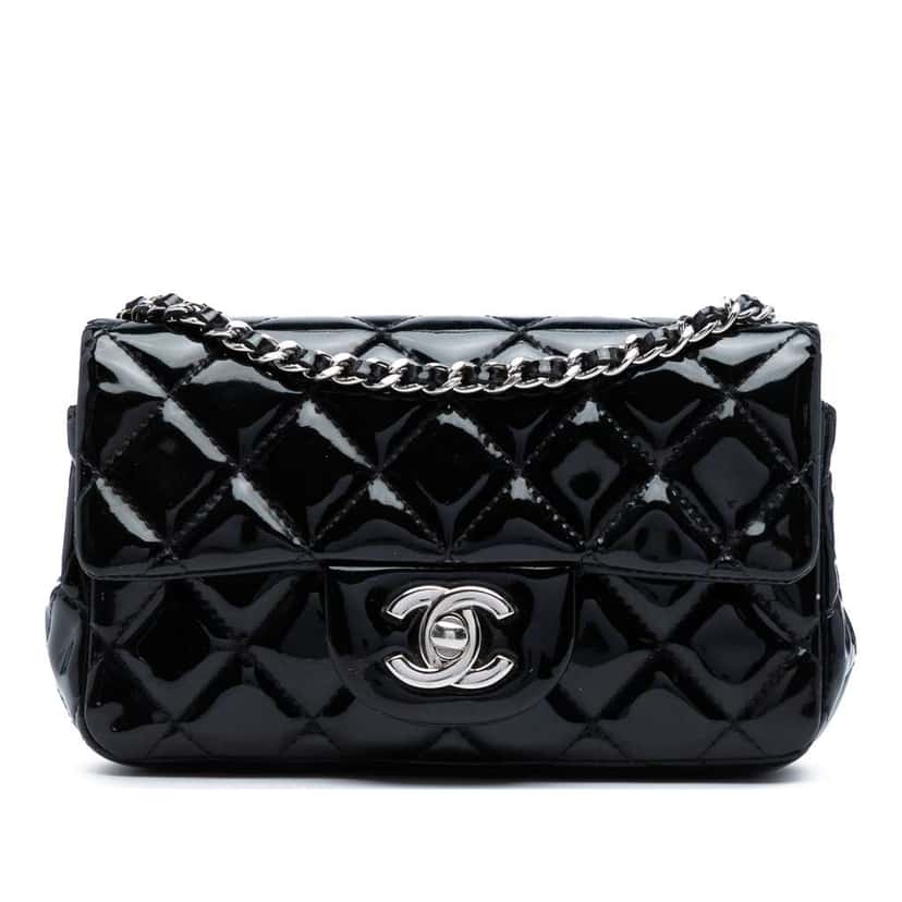 Chanel Extra Mini Rectangular Classic Patent Single Flap Black Leather Good condition - Front View