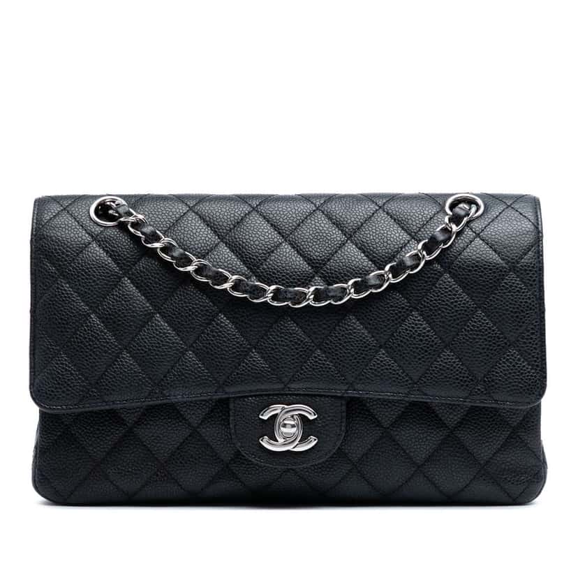 Chanel Medium Classic Caviar Double Flap Black Leather Good condition - Front View