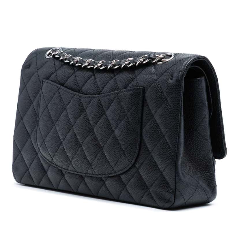 Chanel Medium Classic Caviar Double Flap Black Leather Good condition - Back View