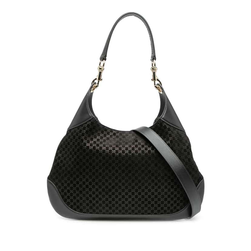 Gucci Micro GG Suede Gucci B Shoulder Bag Black Leather Good condition - Front View