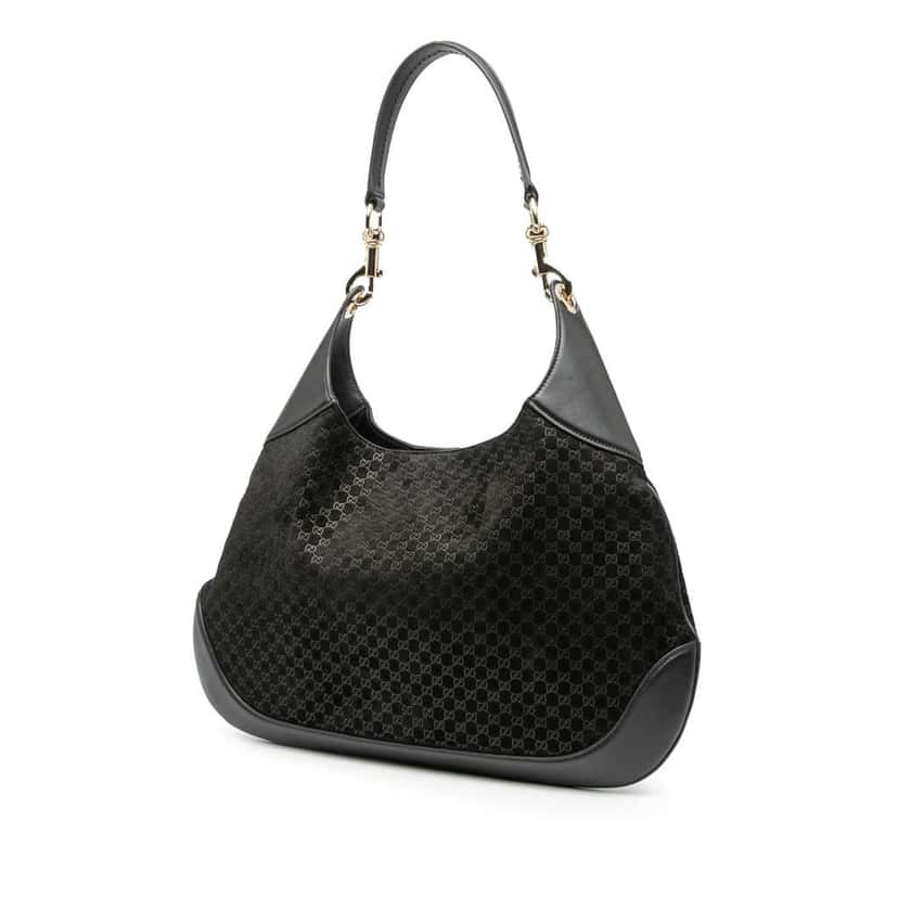 Gucci Micro GG Suede Gucci B Shoulder Bag Black Leather Good condition - Back View