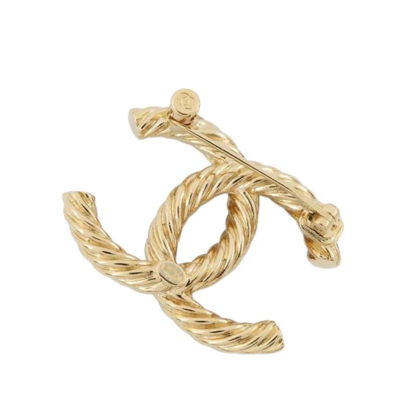 Chanel Gold Plated CC Faux Pearl Rhinestone Brooch Gold Metal Good condition - Back View