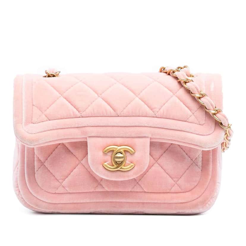 Chanel Mini Quilted Velvet Double Frame Flap Pink Velvet Very good condition - Front View