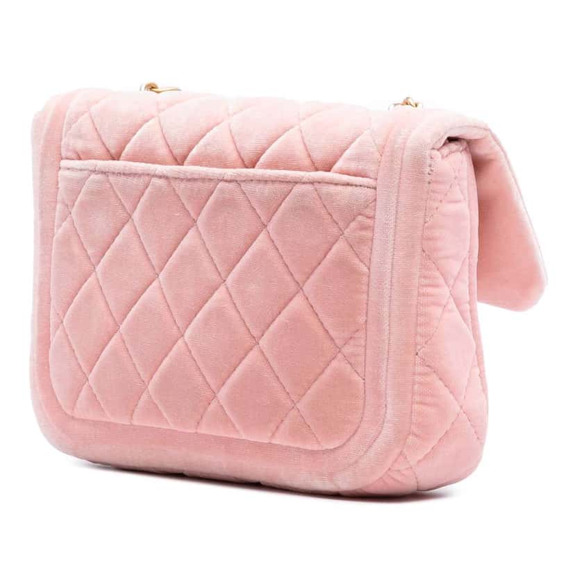 Chanel Mini Quilted Velvet Double Frame Flap Pink Velvet Very good condition - Back View