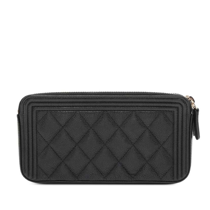 Chanel Small Quilted Caviar Boy Clutch With Chain Black Leather Good condition - Back View