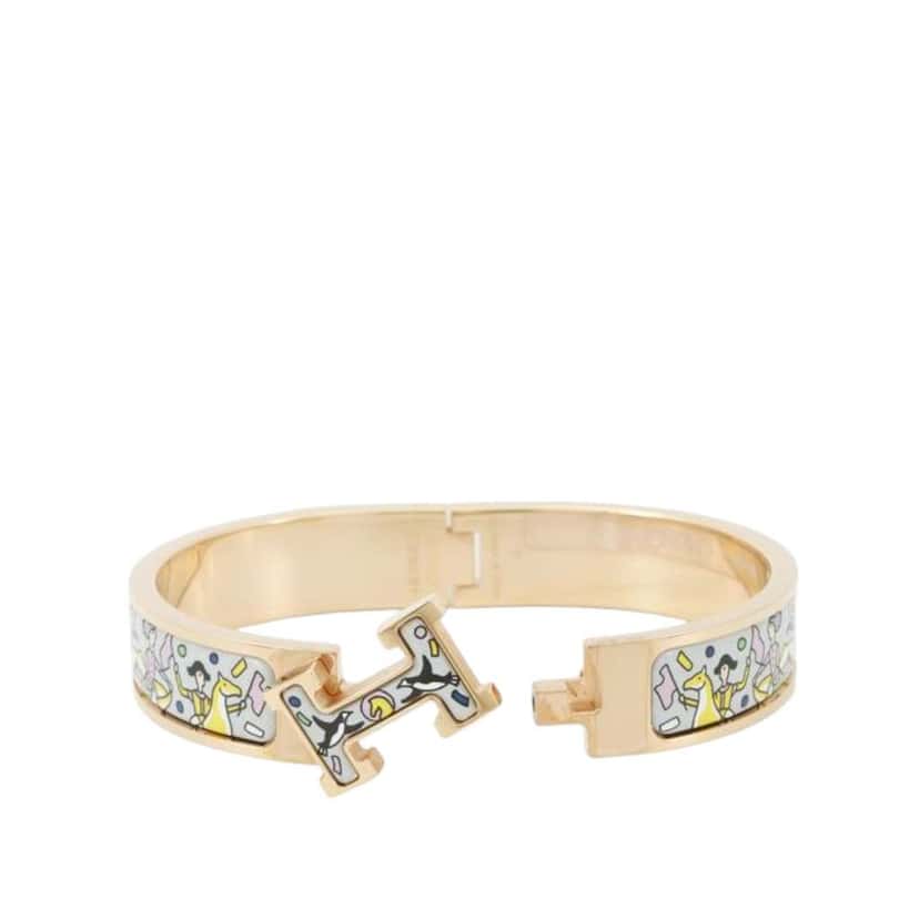 Hermès Narrow Enamel L Epopee d Hermes Clic H Bracelet PM Grey Good condition - Model View